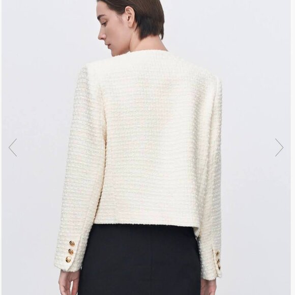 Urban Revivo MULTI-POCKET TWEED JACKET White - Picture 5 of 5